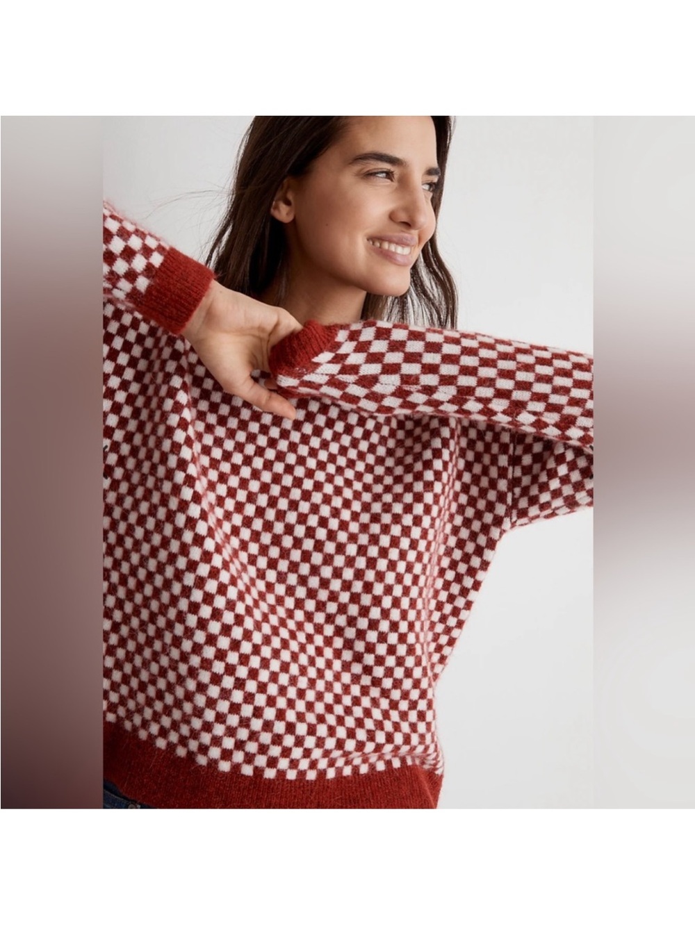Madewell Checkerboard Jacquard Pullover Sweater size XL